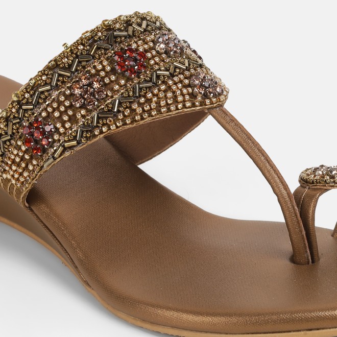 Mochi Women Antic-gold Wedding Slippers (SKU: 35-800492-28-38)