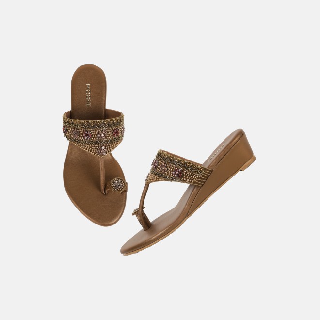 Mochi Women Antic-gold Wedding Slippers (SKU: 35-800492-28-38)