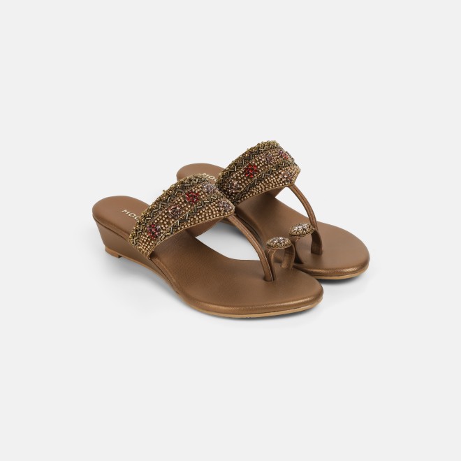 Mochi Women Antic-gold Wedding Slippers (SKU: 35-800492-28-38)