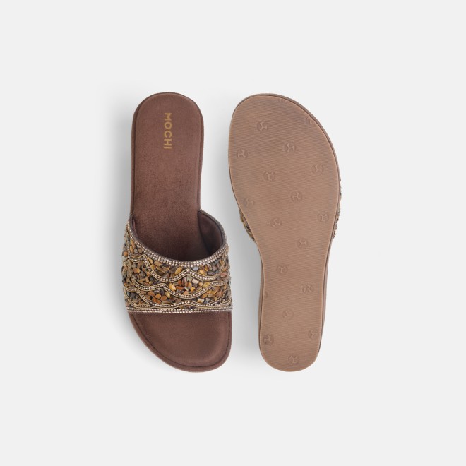 Mochi Women Bronze Ethnic Slip Ons (SKU: 35-801984-46-36)