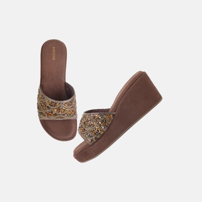 Mochi Women Bronze Ethnic Slip Ons (SKU: 35-801984-46-36)