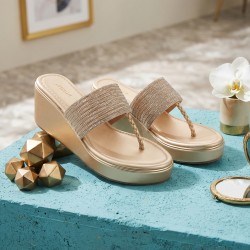 Women Gold Ethnic Slip Ons