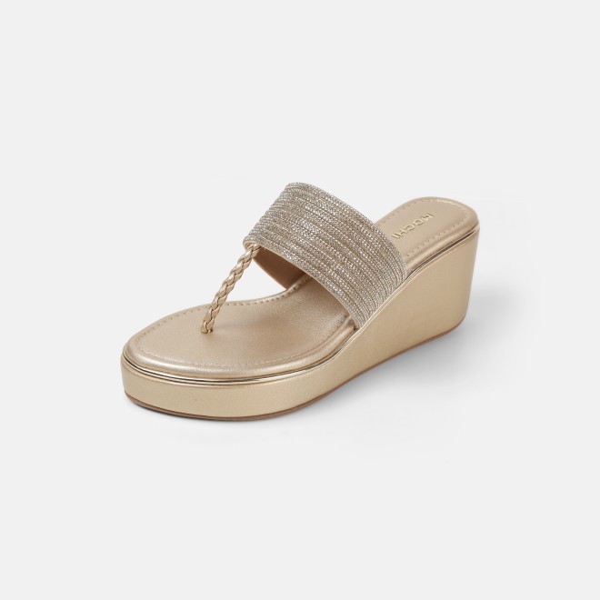 Mochi Women Gold Ethnic Slip Ons (SKU: 35-801986-15-36)
