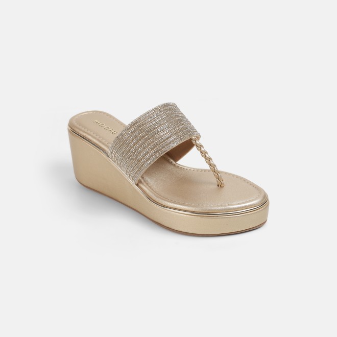 Mochi Women Gold Ethnic Slip Ons (SKU: 35-801986-15-36)