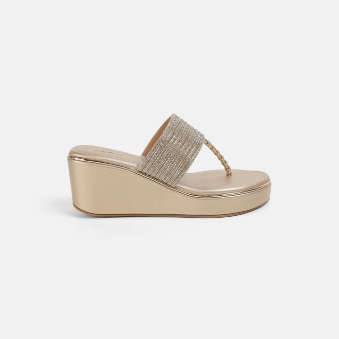 Mochi Women Gold Ethnic Slip Ons (SKU: 35-801986-15-36)