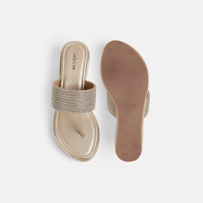 Mochi Women Gold Ethnic Slip Ons (SKU: 35-801986-15-36)