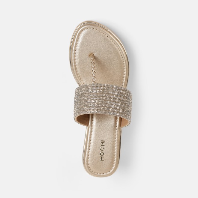 Mochi Women Gold Ethnic Slip Ons (SKU: 35-801986-15-36)