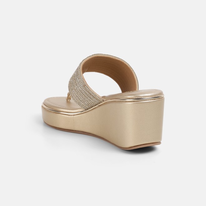 Mochi Women Gold Ethnic Slip Ons (SKU: 35-801986-15-36)