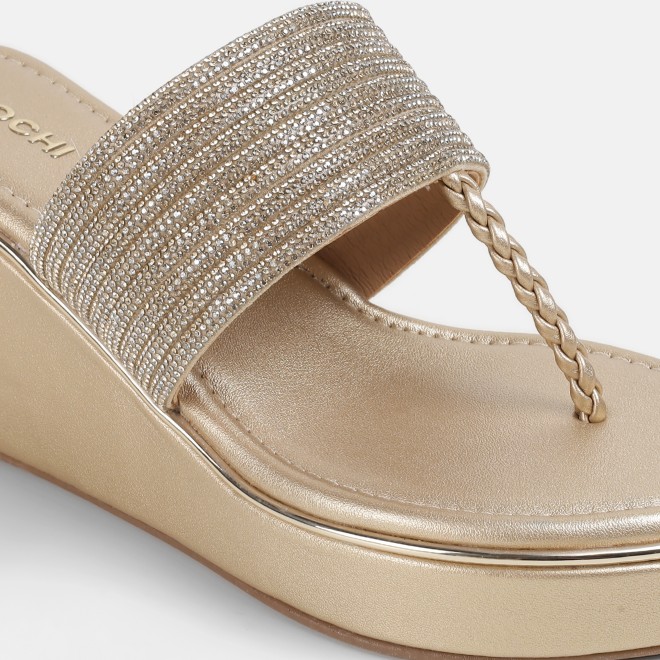 Mochi Women Gold Ethnic Slip Ons (SKU: 35-801986-15-36)