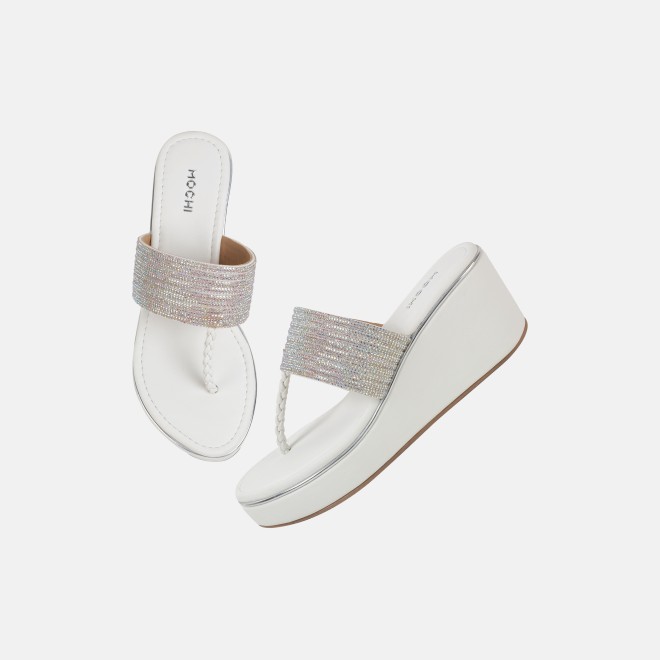 Mochi Women White Ethnic Slip Ons (SKU: 35-801986-16-36)