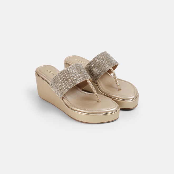 Mochi Women Gold Ethnic Slip Ons (SKU: 35-801986-15-36)