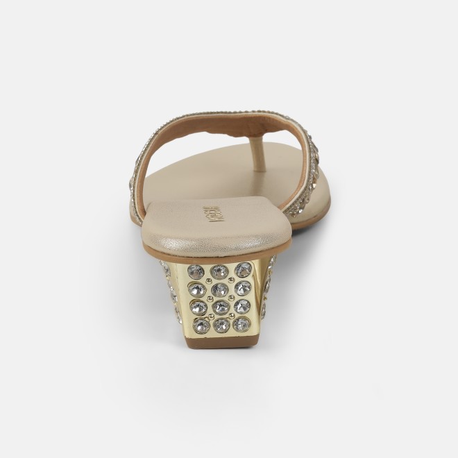Mochi Women Gold Ethnic Slip Ons (SKU: 35-801987-15-36)