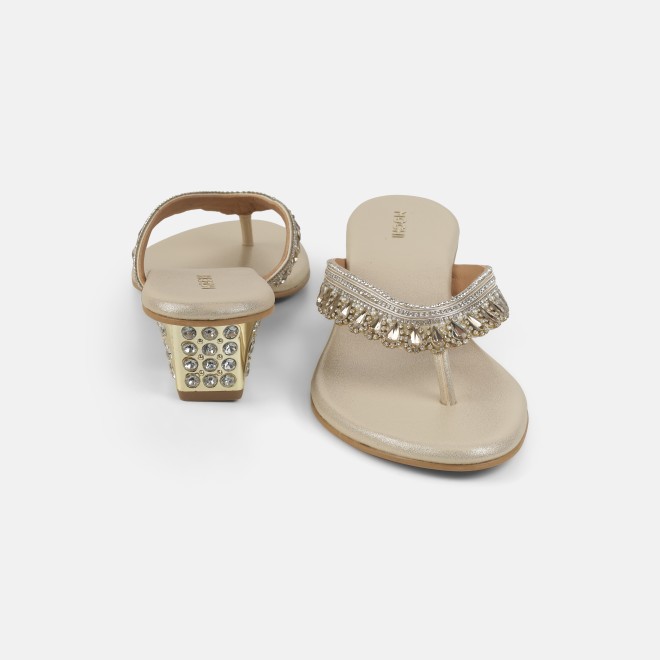 Mochi Women Gold Ethnic Slip Ons (SKU: 35-801987-15-36)