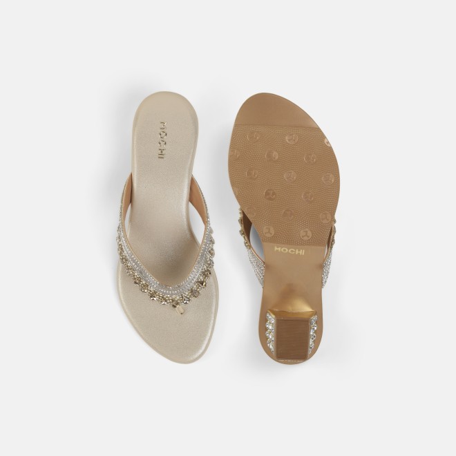 Mochi Women Gold Ethnic Slip Ons (SKU: 35-801987-15-36)