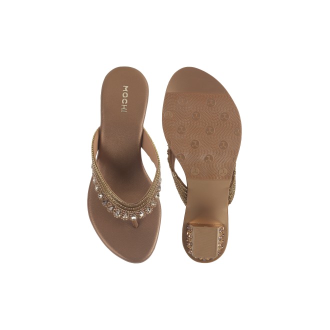 Mochi Women Antic-gold Ethnic Slip Ons (SKU: 35-801987-28-36)