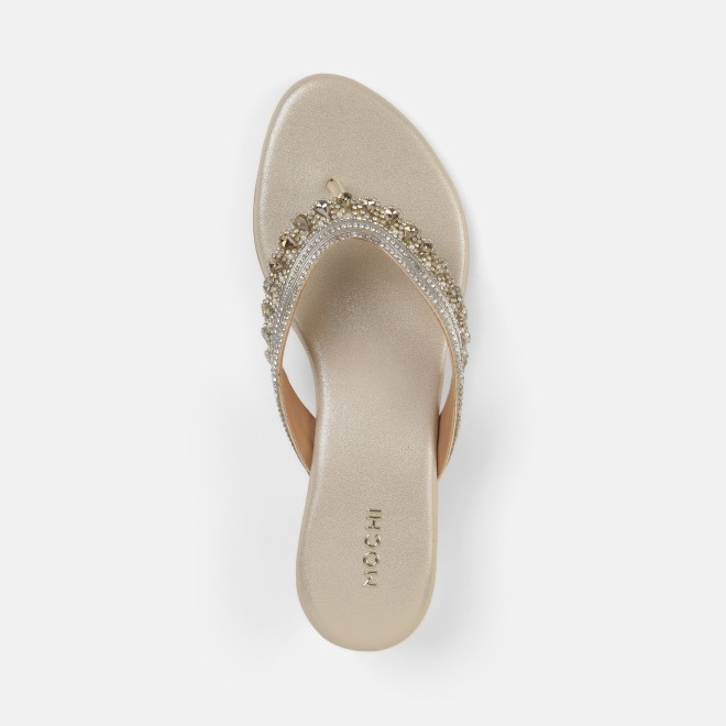 Mochi Women Gold Ethnic Slip Ons (SKU: 35-801987-15-36)