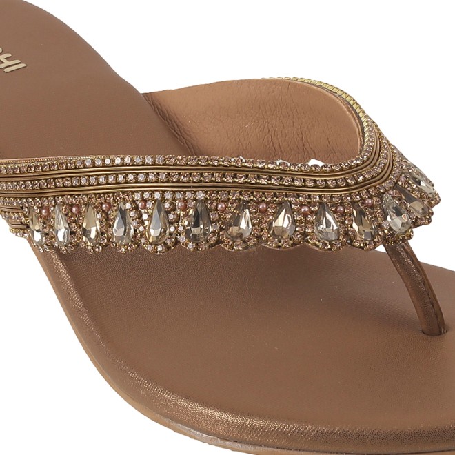 Mochi Women Antic-gold Ethnic Slip Ons (SKU: 35-801987-28-36)