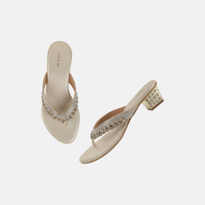 Mochi Women Gold Ethnic Slip Ons (SKU: 35-801987-15-36)