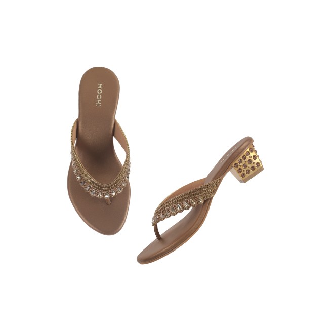Mochi Women Antic-gold Ethnic Slip Ons (SKU: 35-801987-28-36)