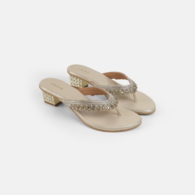 Mochi Women Gold Ethnic Slip Ons (SKU: 35-801987-15-36)