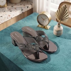 Mochi Women Gun-metal Party Slip Ons