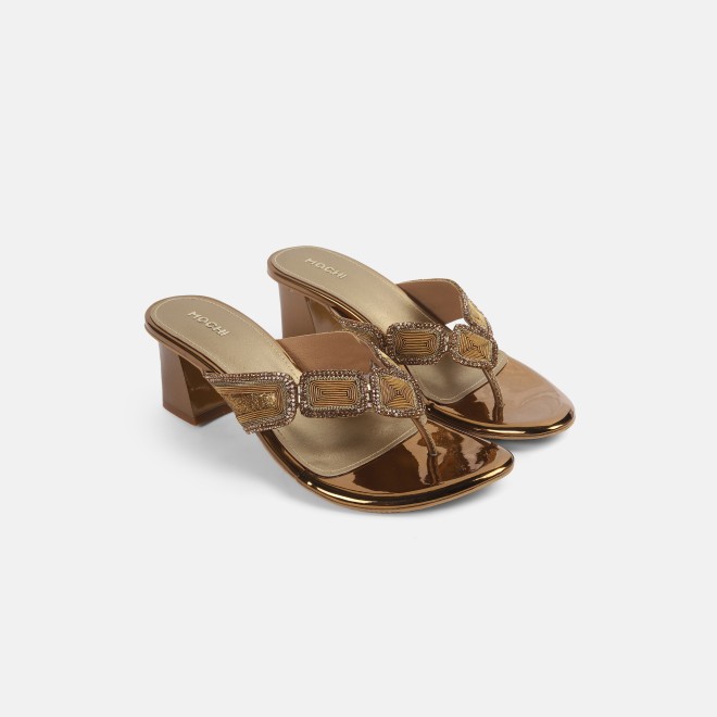 Mochi Women Antic-gold Party Slip Ons (SKU: 35-802057-28-35)