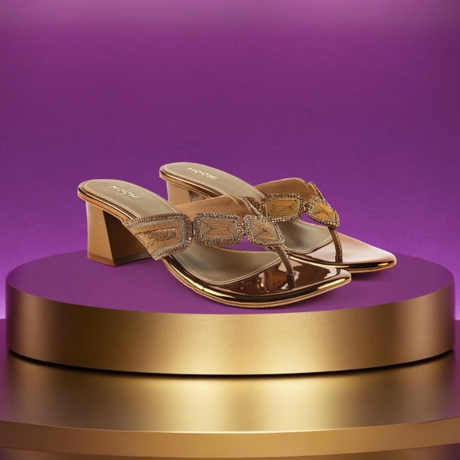 Mochi Women Antic-gold Party Slip Ons