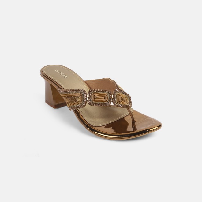 Mochi Women Antic-gold Party Slip Ons (SKU: 35-802057-28-35)