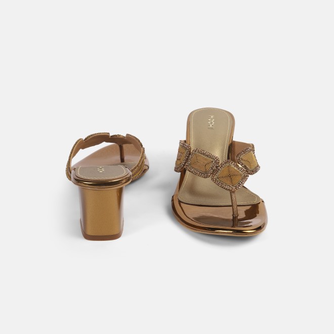 Mochi Women Antic-gold Party Slip Ons (SKU: 35-802057-28-35)