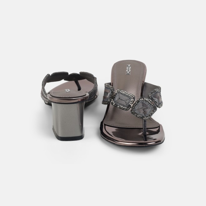Mochi Women Gun-metal Party Slip Ons (SKU: 35-802057-29-35)