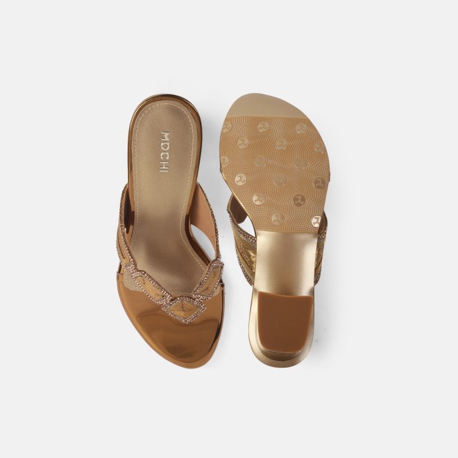 Mochi Women Antic-gold Party Slip Ons (SKU: 35-802057-28-35)