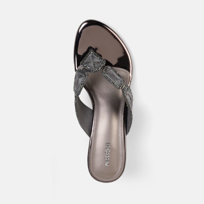 Mochi Women Gun-metal Party Slip Ons (SKU: 35-802057-29-35)
