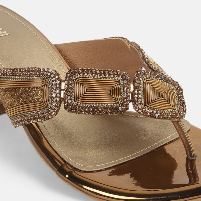 Mochi Women Antic-gold Party Slip Ons (SKU: 35-802057-28-35)