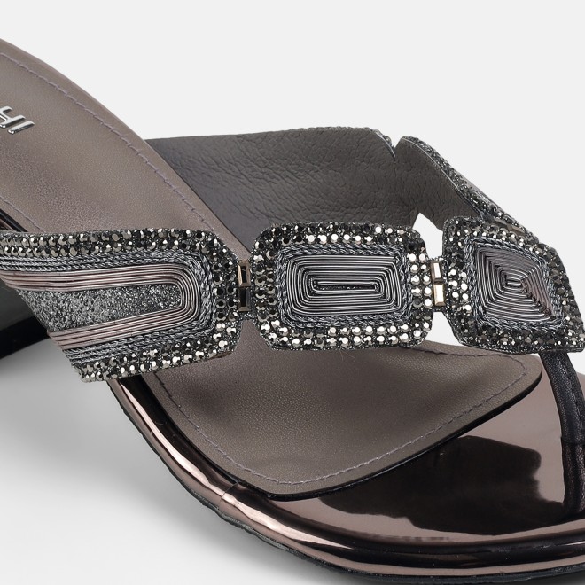 Mochi Women Gun-metal Party Slip Ons (SKU: 35-802057-29-35)
