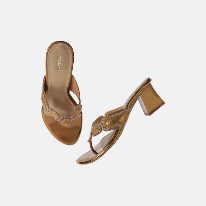 Mochi Women Antic-gold Party Slip Ons (SKU: 35-802057-28-35)