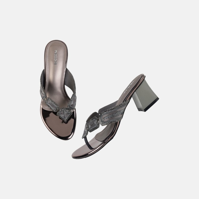 Mochi Women Gun-metal Party Slip Ons (SKU: 35-802057-29-35)