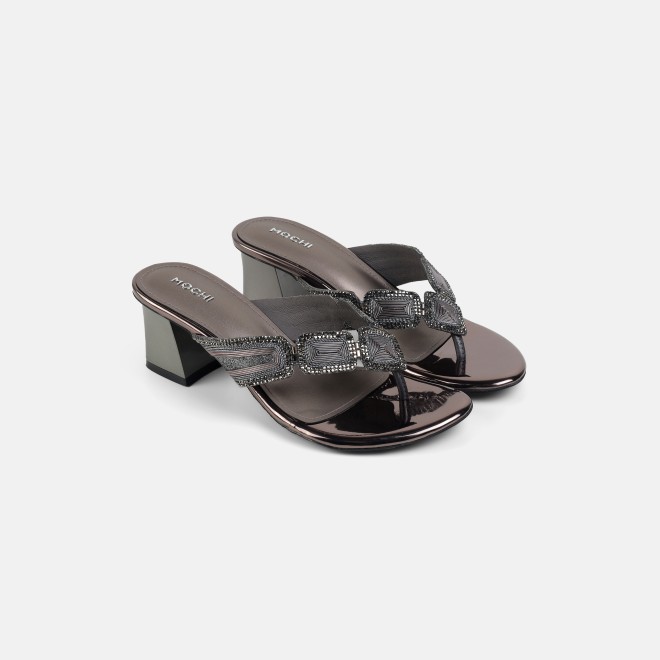 Mochi Women Gun-metal Party Slip Ons (SKU: 35-802057-29-35)