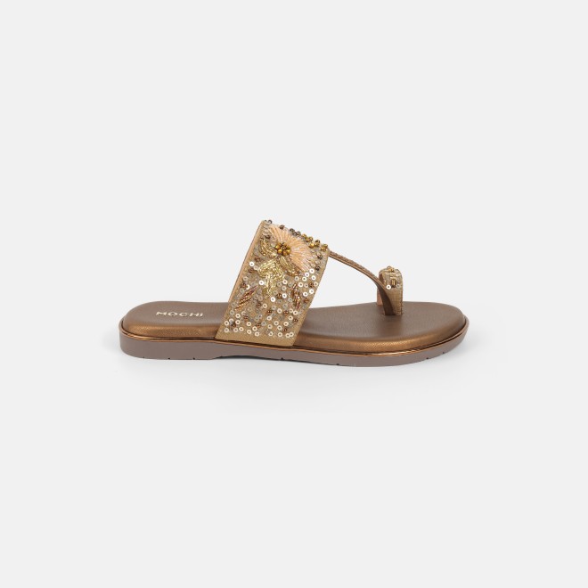 Mochi Women Antic-gold Ethnic Slip Ons (SKU: 35-802374-28-36)