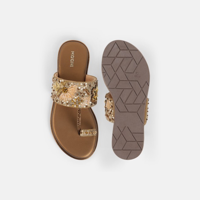 Mochi Women Antic-gold Ethnic Slip Ons (SKU: 35-802374-28-36)