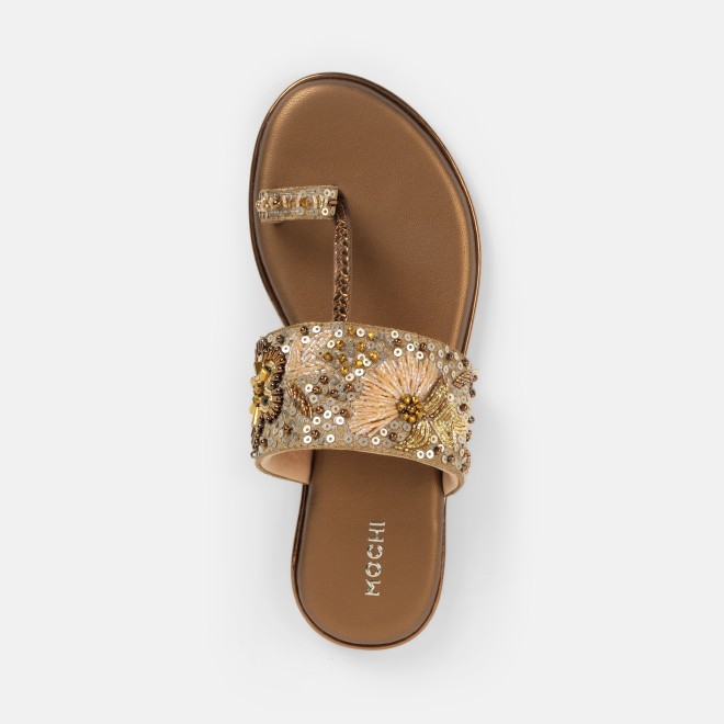 Mochi Women Antic-gold Ethnic Slip Ons (SKU: 35-802374-28-36)