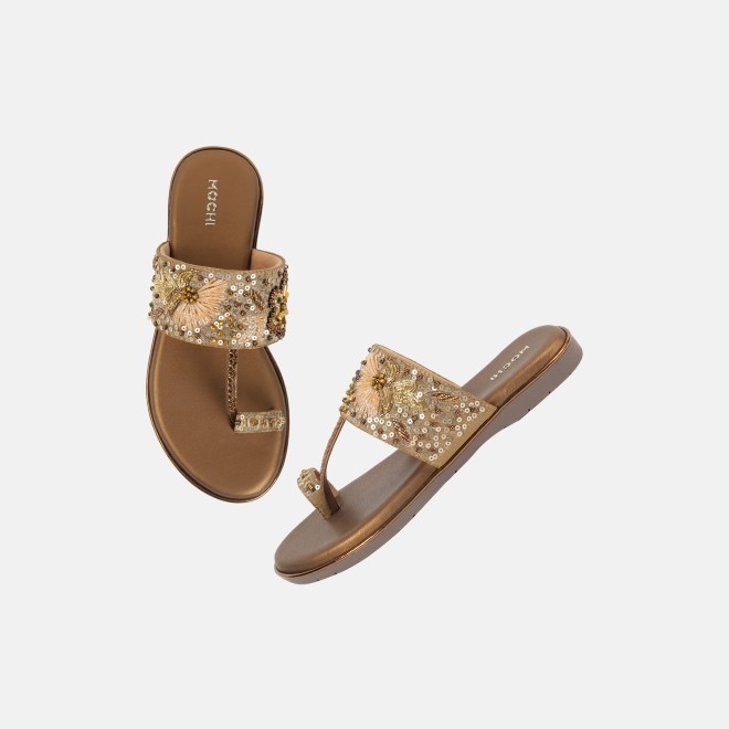 Mochi Women Antic-gold Ethnic Slip Ons (SKU: 35-802374-28-36)