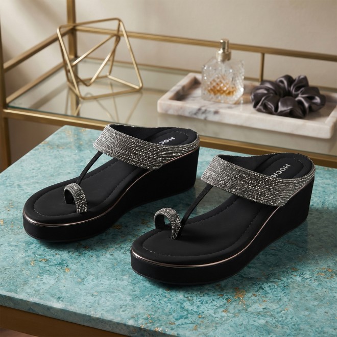 Mochi Women Black Ethnic Slip Ons (SKU: 35-802427-11-35)