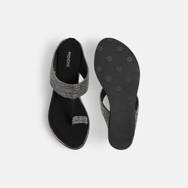 Mochi Women Black Ethnic Slip Ons (SKU: 35-802427-11-35)