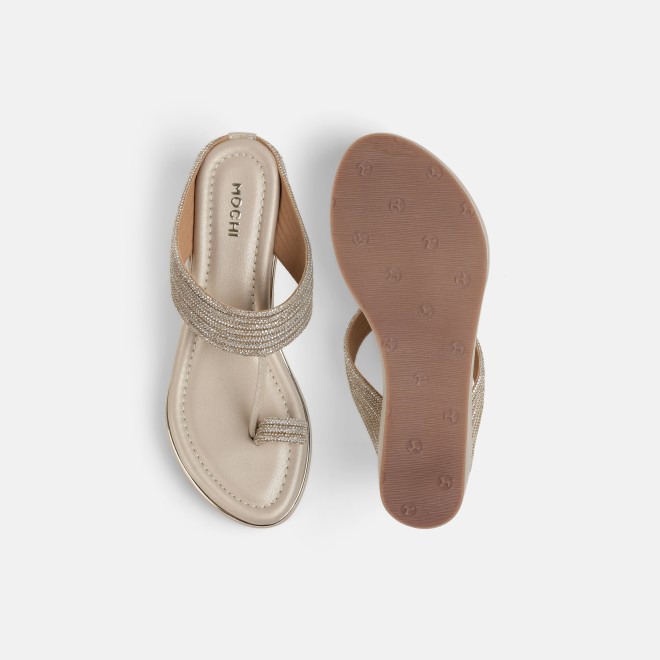 Mochi Women Gold Ethnic Slip Ons (SKU: 35-802427-15-35)