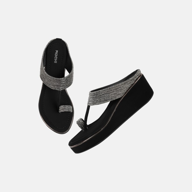 Mochi Women Black Ethnic Slip Ons (SKU: 35-802427-11-35)