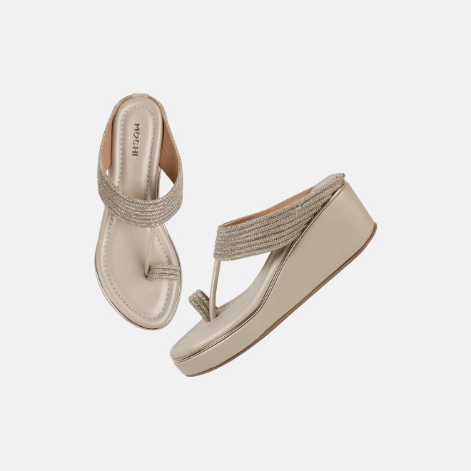 Mochi Women Gold Ethnic Slip Ons (SKU: 35-802427-15-35)