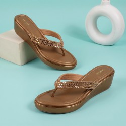 Mochi Women Antic-gold Party Slip Ons