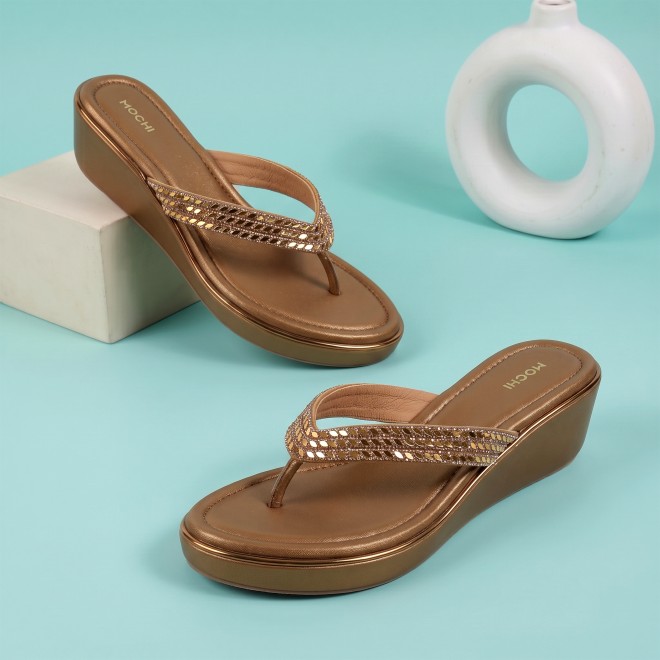 Mochi Women Antic-gold Party Slip Ons (SKU: 35-802435-28-36)