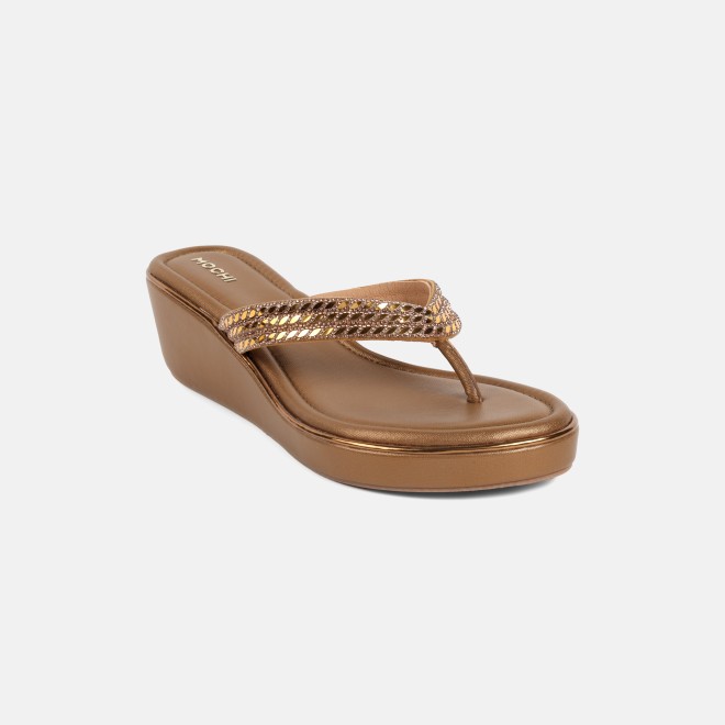 Mochi Women Antic-gold Party Slip Ons (SKU: 35-802435-28-36)