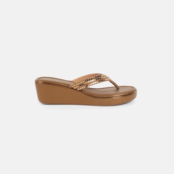Mochi Women Antic-gold Party Slip Ons (SKU: 35-802435-28-36)